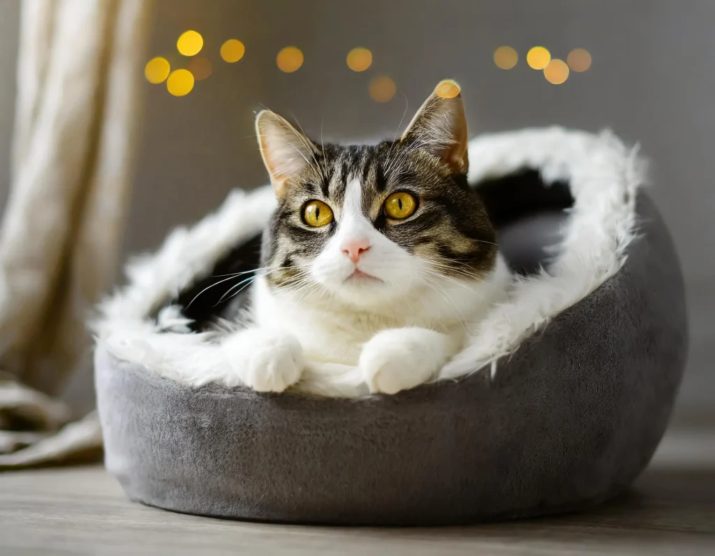 Animal Rights Cat in a cozy cat bed