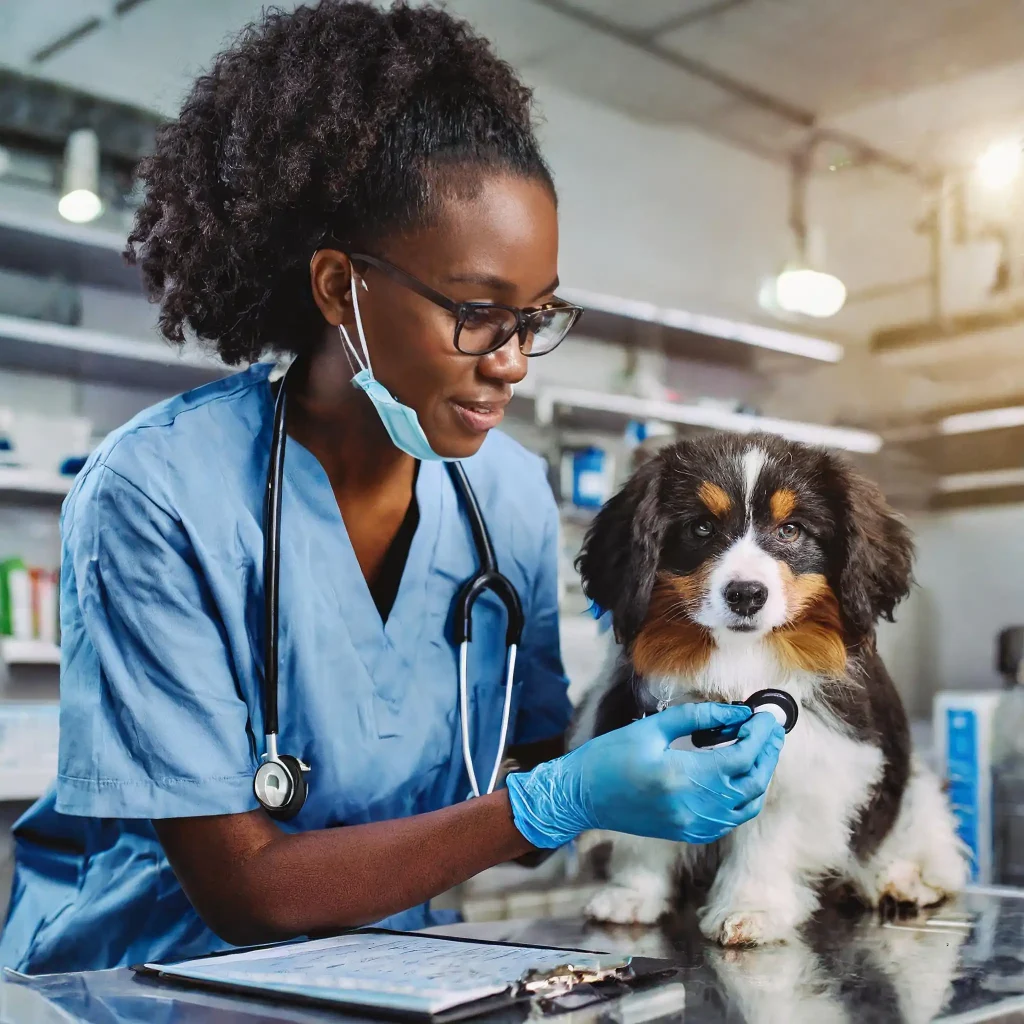 Pet insurance. A vet examining a pet with modern equipment, highlighting the potential costs covered by insurance