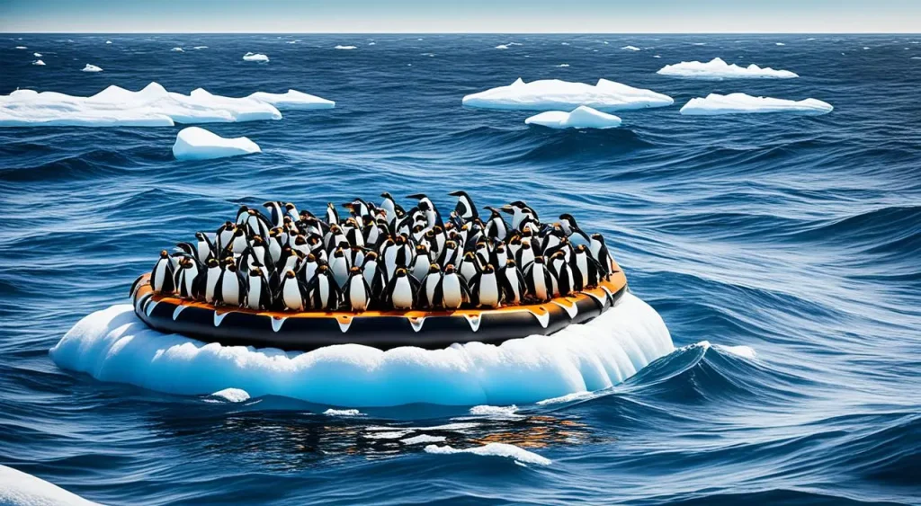 Discover Fascinating Penguin Facts & Behavior 2 a penguin raft floating in the ocean